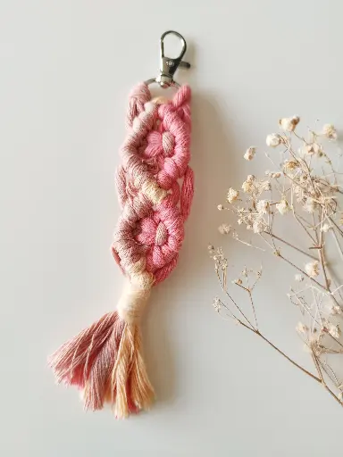 Llavero Macramé Rosas/Mandarina